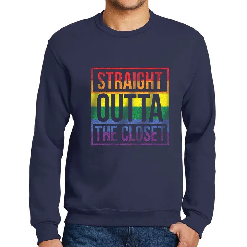 Homme Imprimé Graphique Sweat-Shirt Lgbt Straight Outta The Closet French Marine 1