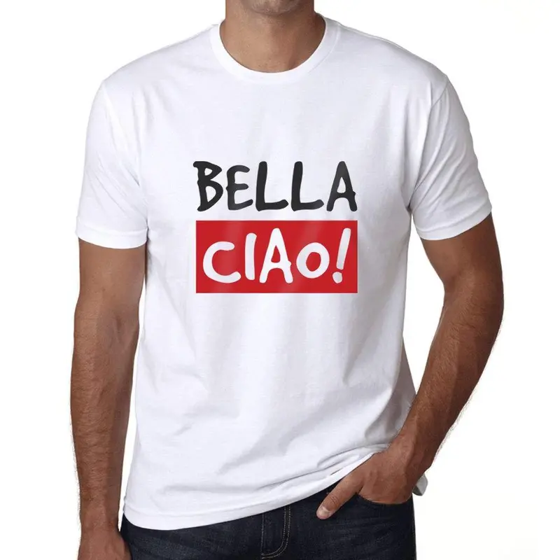 Homme T-Shirt Graphique Imprimé Vintage Tee Bella Ciao Blanc 1