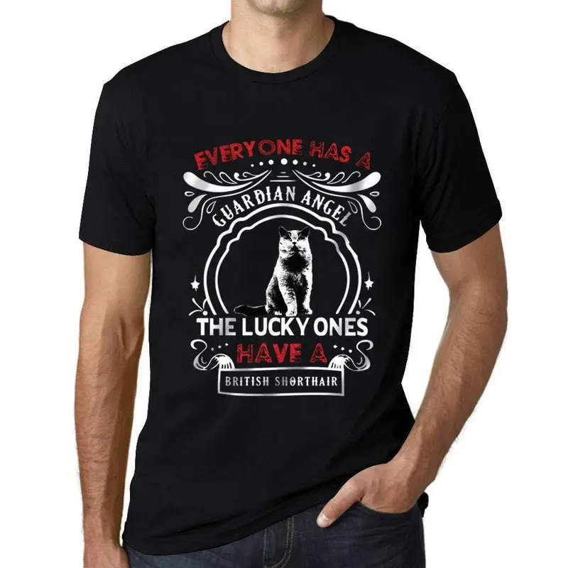 Homme T-Shirt Graphique Imprimé Vintage Tee British Shorthair Cat Noir Profond 1