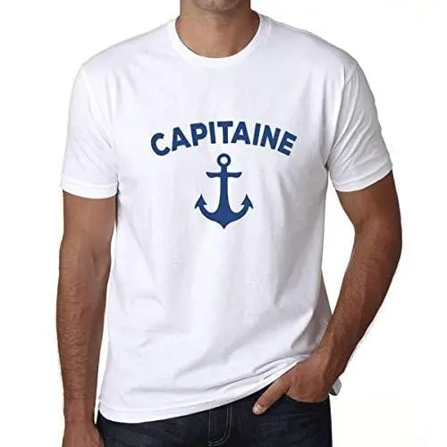 Homme T-Shirt Graphique Imprimé Vintage Tee Capitaine Blanc 1