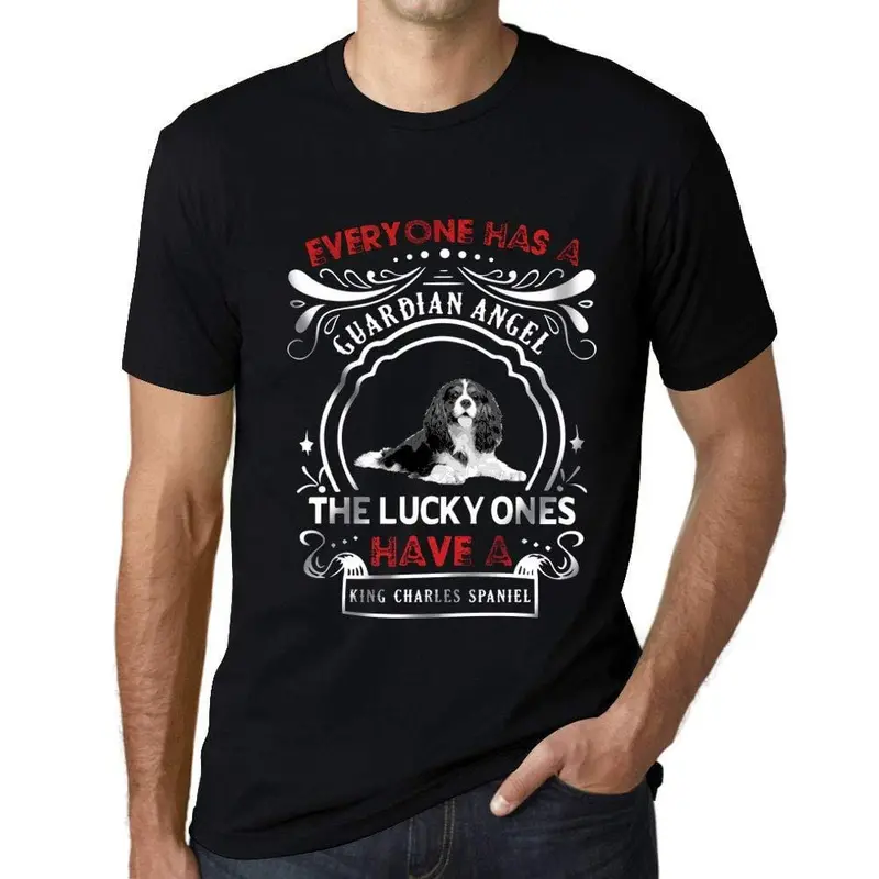 Homme T-Shirt Graphique Imprimé Vintage Tee King Charles Spaniel Dog Noir Profond 1