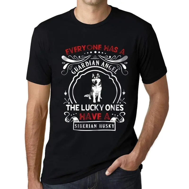 Homme T-Shirt Graphique Imprimé Vintage Tee Siberian Husky Dog Noir Profond 1