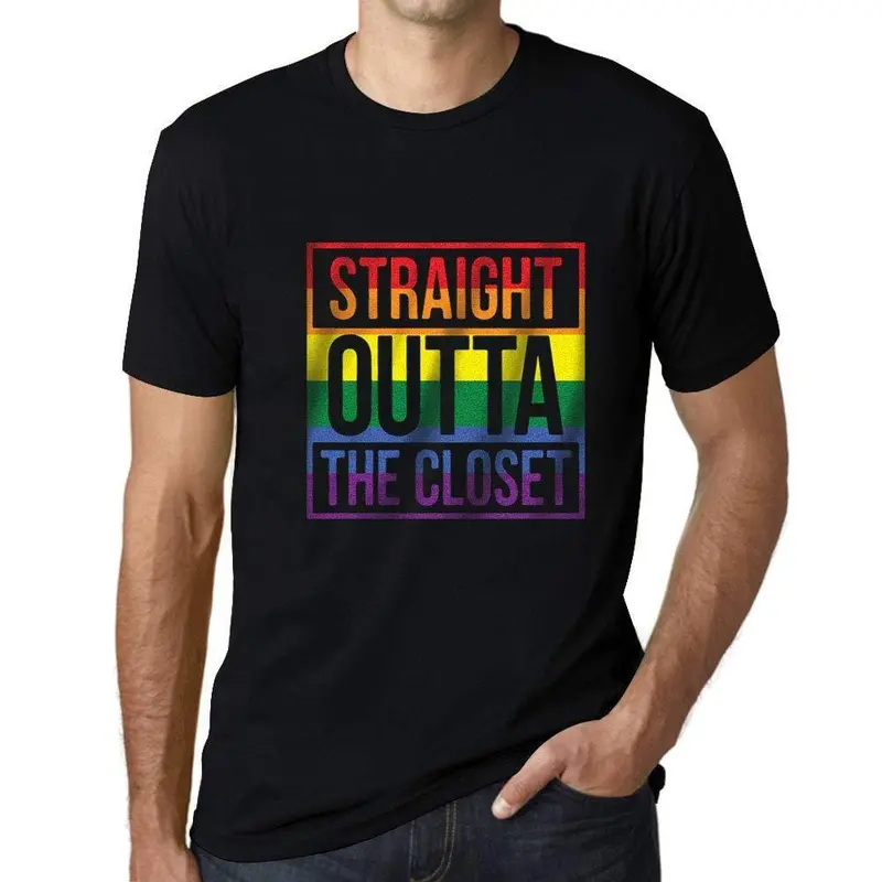 Homme T-Shirt Graphique Lgbt Straight Outta The Closet Noir Profond 1