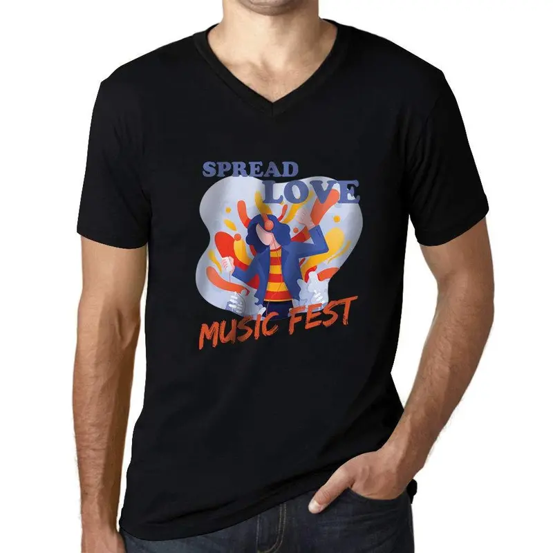 Homme T-Shirt Graphique V Tee Shirt Music Fest Forever Young Noir Profond 1