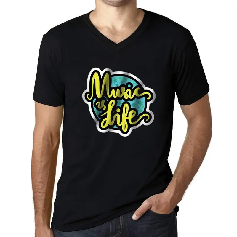 Homme T-Shirt Graphique V Tee Shirt Music Fest Forever Young Noir Profond 1