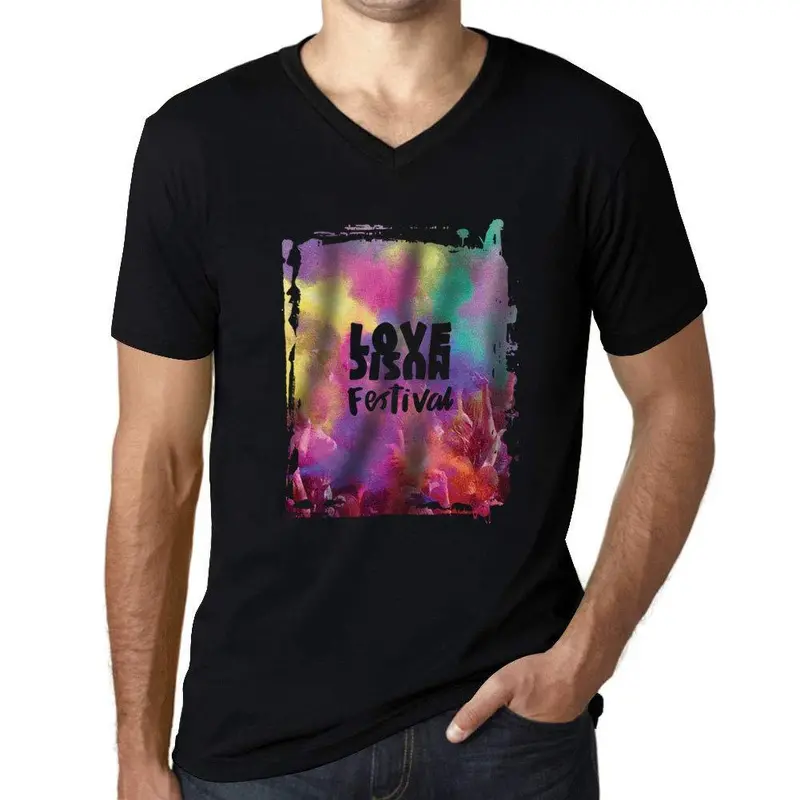 Homme T-Shirt Graphique V Tee Shirt Music Fest Forever Young Noir Profond 1