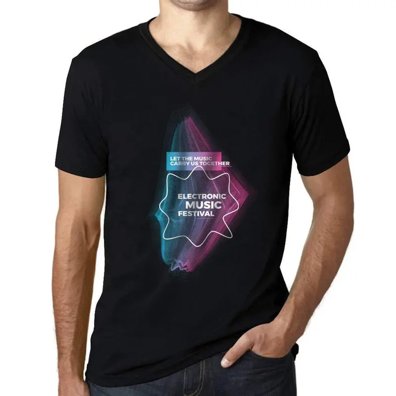 Homme T-Shirt Graphique V Tee Shirt Music Fest Forever Young Noir Profond 1