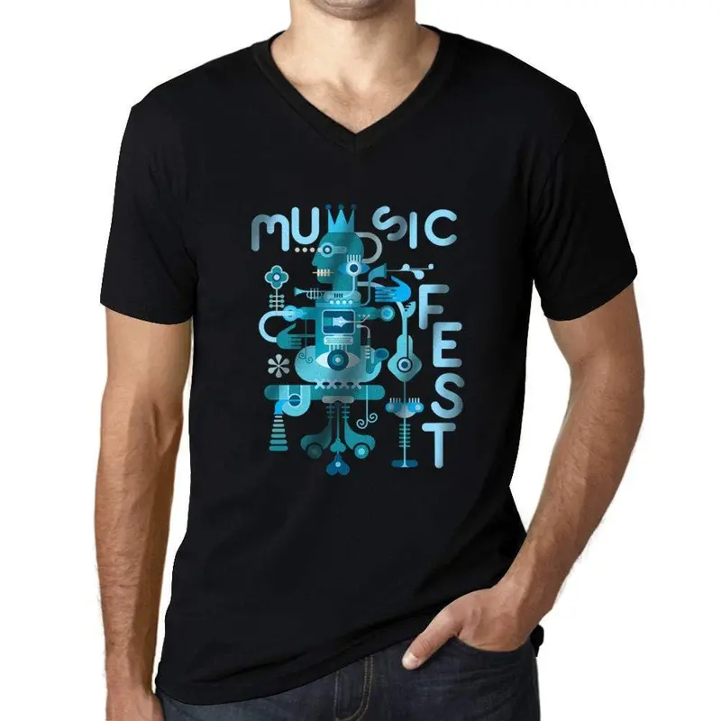 Homme T-Shirt Graphique V Tee Shirt Music Fest Forever Young Noir Profond 1