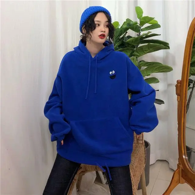 Hoodies Women Pockets Embroidered Cartoon Trendy Cute Female Loose Bfplus Velvet Womens Long Sleeve All-Match Lovely Streetwear 5