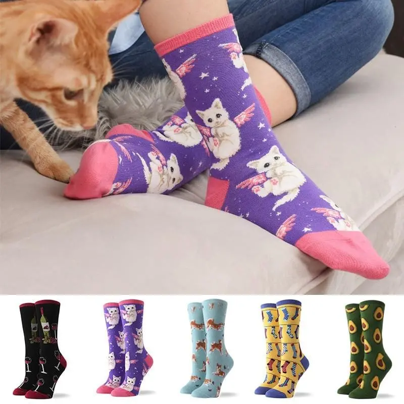 Hot Sale Colorful Women's Cotton Crew Socks Funny Banana Cat Animal Pattern Creative Ladies Novelty Socks For Gifts 1