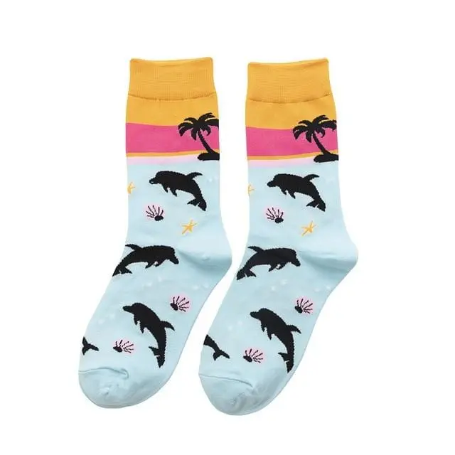 Hot Sale Colorful Women's Cotton Crew Socks Funny Banana Cat Animal Pattern Creative Ladies Novelty Socks For Gifts 10