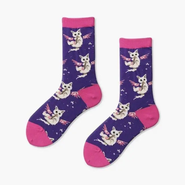 Hot Sale Colorful Women's Cotton Crew Socks Funny Banana Cat Animal Pattern Creative Ladies Novelty Socks For Gifts 5