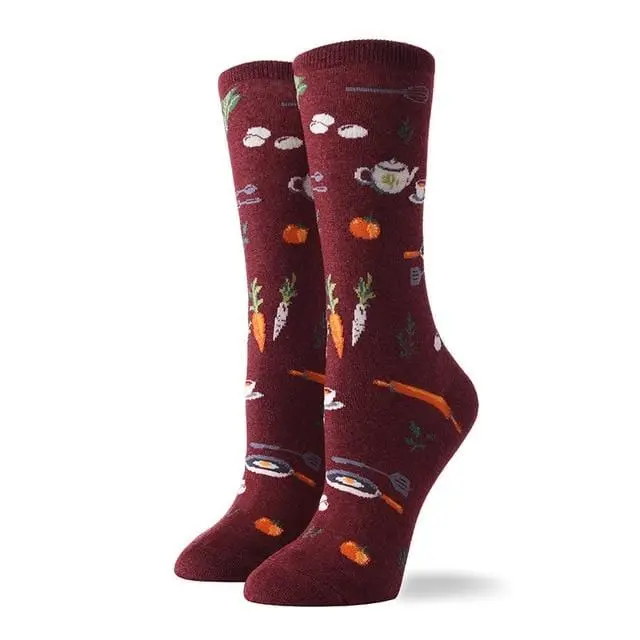 Hot Sale Colorful Women's Cotton Crew Socks Funny Banana Cat Animal Pattern Creative Ladies Novelty Socks For Gifts 7