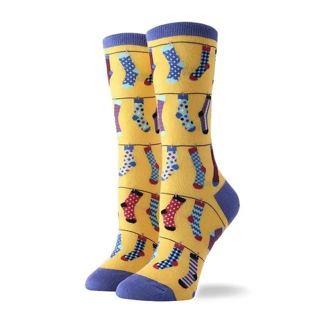 Hot Sale Colorful Women's Cotton Crew Socks Funny Banana Cat Animal Pattern Creative Ladies Novelty Socks For Gifts 7