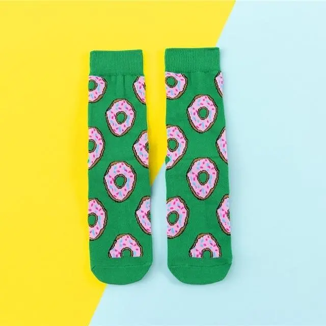 Hot Sales Funny Socks Women Casual Cartoon Fruit Banana Avocado Lemon Egg Cookie Donuts Happy Japanese Harajuku Skateboard Socks 11