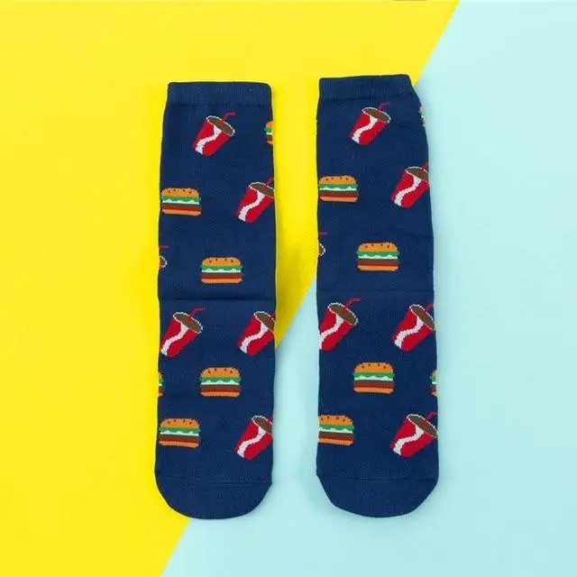 Hot Sales Funny Socks Women Casual Cartoon Fruit Banana Avocado Lemon Egg Cookie Donuts Happy Japanese Harajuku Skateboard Socks 13