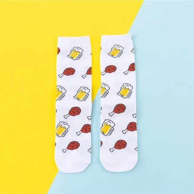 Hot Sales Funny Socks Women Casual Cartoon Fruit Banana Avocado Lemon Egg Cookie Donuts Happy Japanese Harajuku Skateboard Socks 6