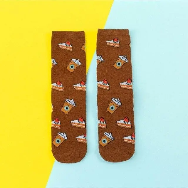 Hot Sales Funny Socks Women Casual Cartoon Fruit Banana Avocado Lemon Egg Cookie Donuts Happy Japanese Harajuku Skateboard Socks 8