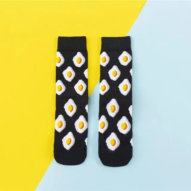 Hot Sales Funny Socks Women Casual Cartoon Fruit Banana Avocado Lemon Egg Cookie Donuts Happy Japanese Harajuku Skateboard Socks 9