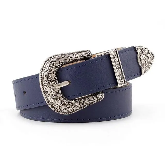 Hup Women Black Leather Western Cowgirl Waist Belt Metal Buckle Waistband New Hot Belts For Women Luxury Designer Brand 1