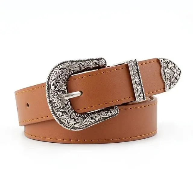 Hup Women Black Leather Western Cowgirl Waist Belt Metal Buckle Waistband New Hot Belts For Women Luxury Designer Brand 3