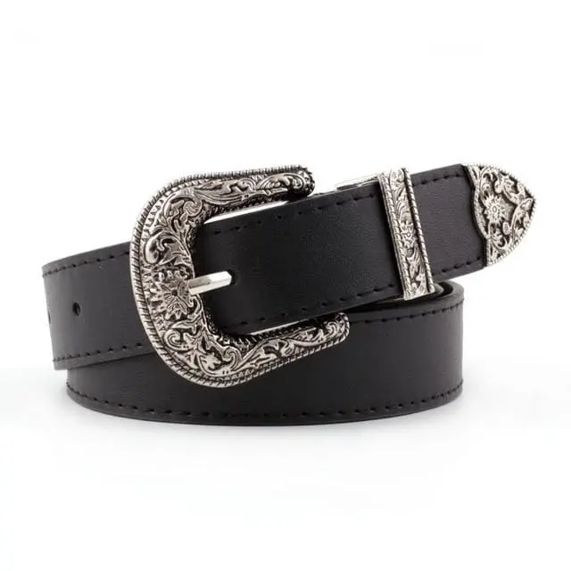 Hup Women Black Leather Western Cowgirl Waist Belt Metal Buckle Waistband New Hot Belts For Women Luxury Designer Brand 4