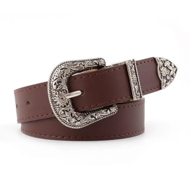 Hup Women Black Leather Western Cowgirl Waist Belt Metal Buckle Waistband New Hot Belts For Women Luxury Designer Brand 4