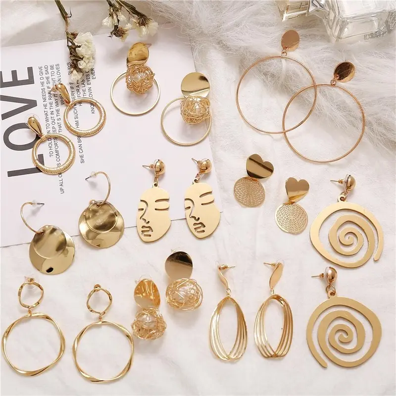 If You Vintage Metal Geometric Drop Earrings For Women Gold Color Hollow Round Statement Hanging Fashion Dangle Earring Jewelry 1