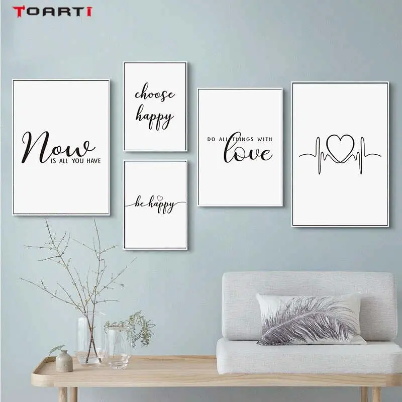 Inspirational Life Quote Prints Posters Be Happy Letters Canvas Painting Modern Wall Pictures For Living Room Bedroom Home Decor 1