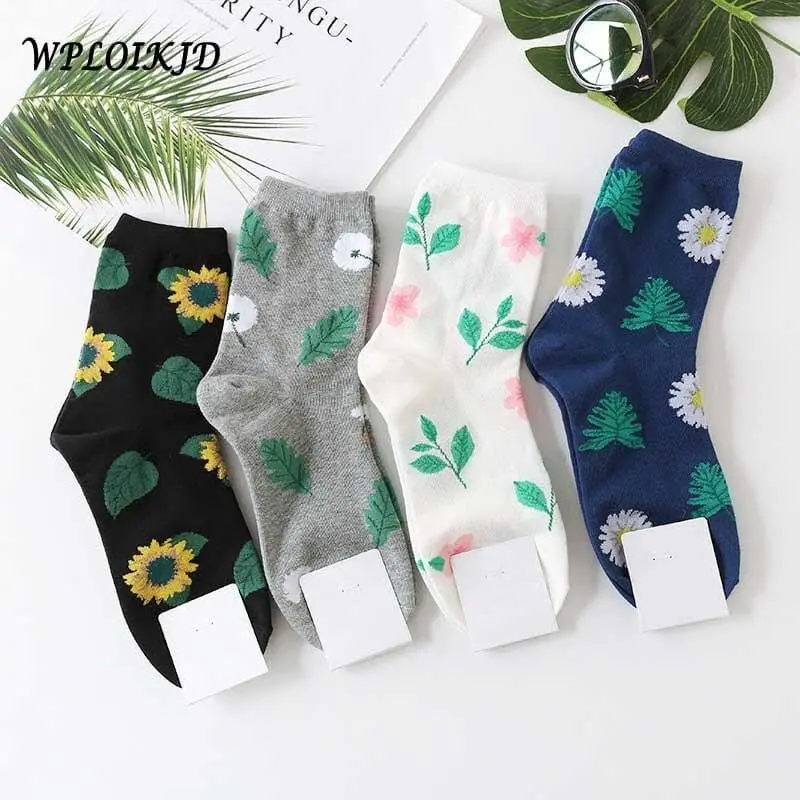 Jacquard/Plants Cute Flowers Pattern Printing Art Socks Women Dandelion/Sunflower Socks Fashion Soft Calcetines Sokken 1