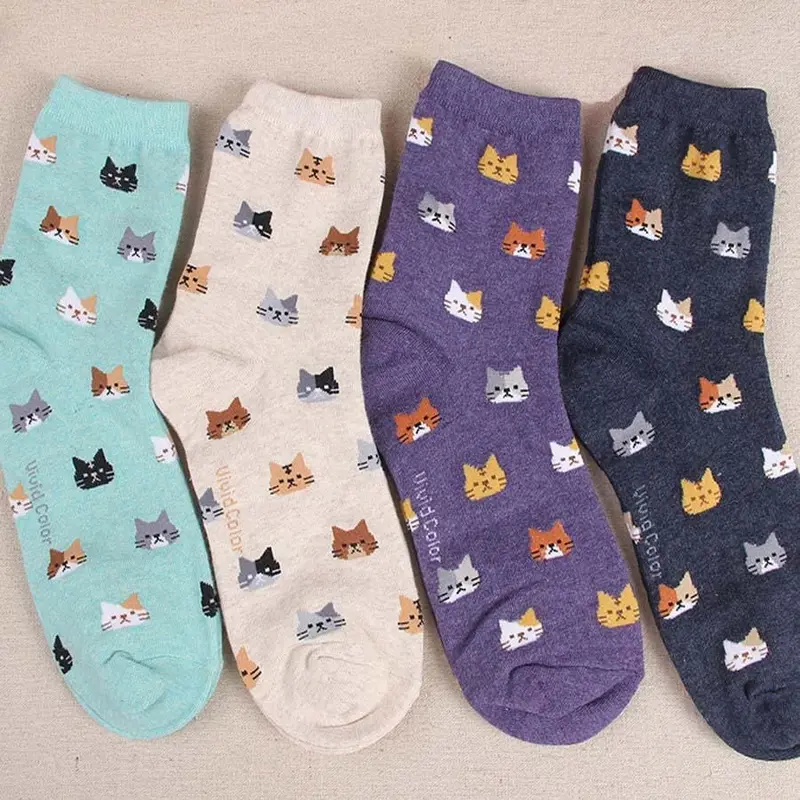 Jeseca 2019 Autumn Women Socks Cartoon Animal Cute Cat Sock For Girls Winter Thick Warm Cotton Sock For Ladies Christmas Gifts 1