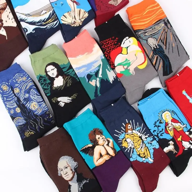 July's Song Happy Socks Men Funny Art Dress Socks Color Lot Men's Summer Fashion Socks Set Print Van Gogh Art Socks 1