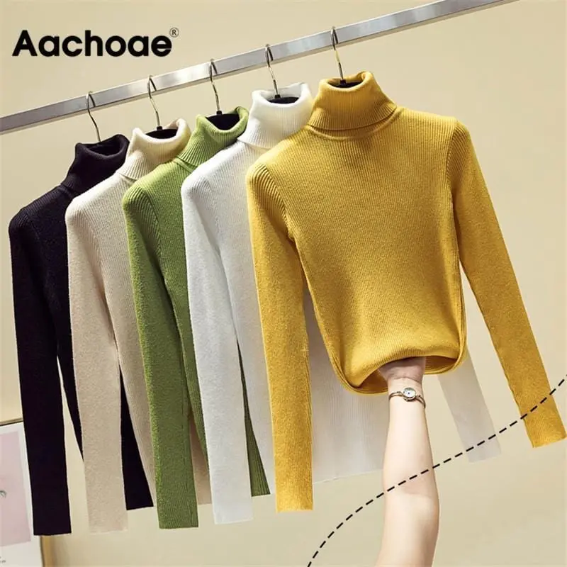 Knit Sweater Women Turtleneck Casual Pure Cashmere Pullover Autumn Winter Solid Long Sleeve Slim-Jumper Soft Tops Pull Femme 1