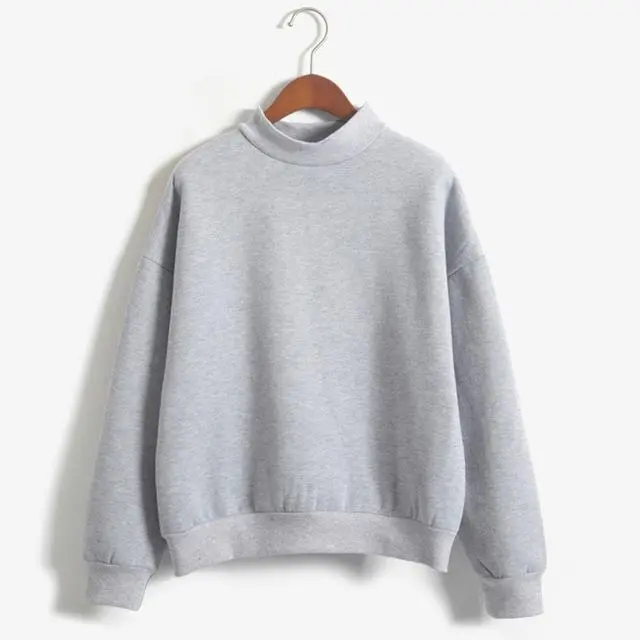 Korean-Inspired Velvet Hoodie for Women – Warm Grey or Black Round-Neck Winter Sweatshirt