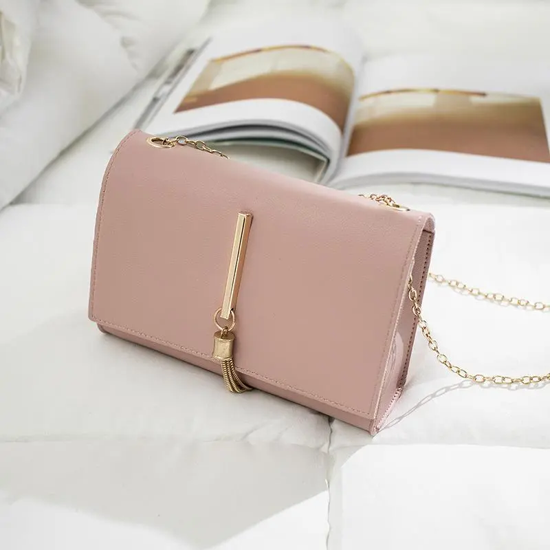 Korean Ladylike Bag Pu Flap Single Chains Tassel Fashion Solid Hasp Shoulder Bags Ladies Hand Bags Lovely Women's Bag 1