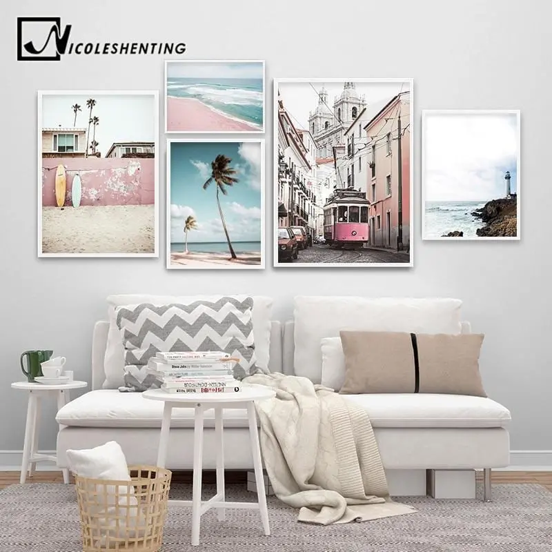 Landscape Canvas Poster Nordic Decoration Bus Ocean Beach Wall Art Print Painting Decorative Picture Scandinavian Home Decor 1