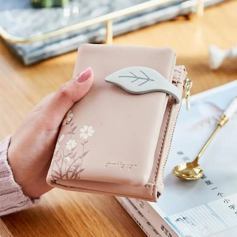 Leaves Small Wallet Women Hasp Zipper Purse Soft Pu Leather Ladies Wallet Card Holder Mini Girl Purse Clutch 1