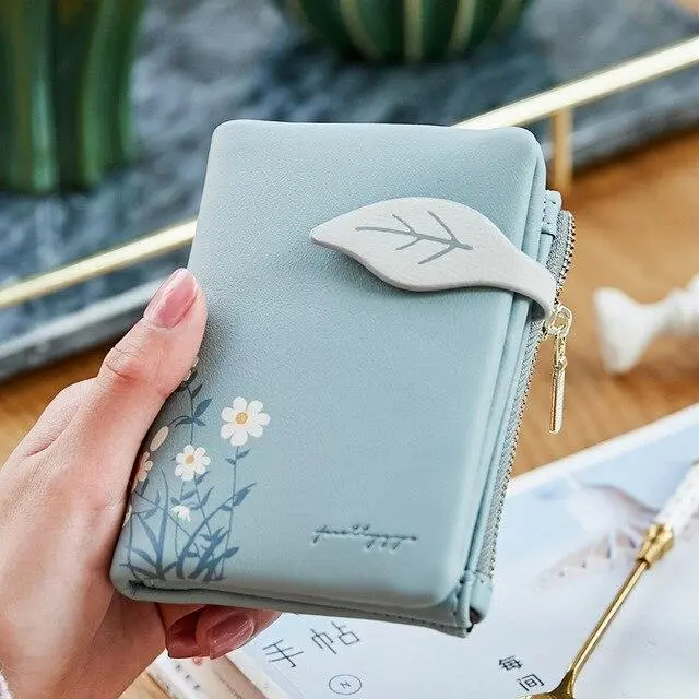 Leaves Small Wallet Women Hasp Zipper Purse Soft Pu Leather Ladies Wallet Card Holder Mini Girl Purse Clutch 3