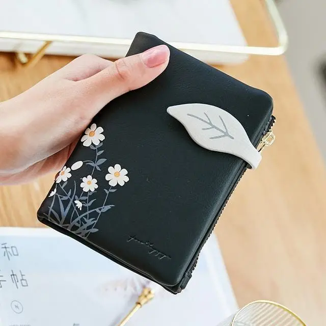 Leaves Small Wallet Women Hasp Zipper Purse Soft Pu Leather Ladies Wallet Card Holder Mini Girl Purse Clutch 4