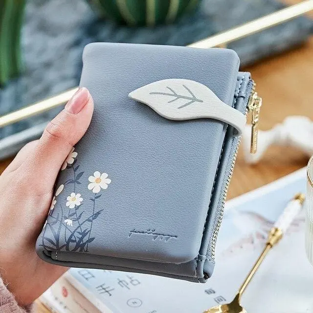 Leaves Small Wallet Women Hasp Zipper Purse Soft Pu Leather Ladies Wallet Card Holder Mini Girl Purse Clutch 6