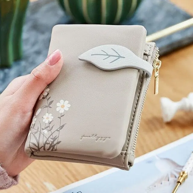 Leaves Small Wallet Women Hasp Zipper Purse Soft Pu Leather Ladies Wallet Card Holder Mini Girl Purse Clutch 6