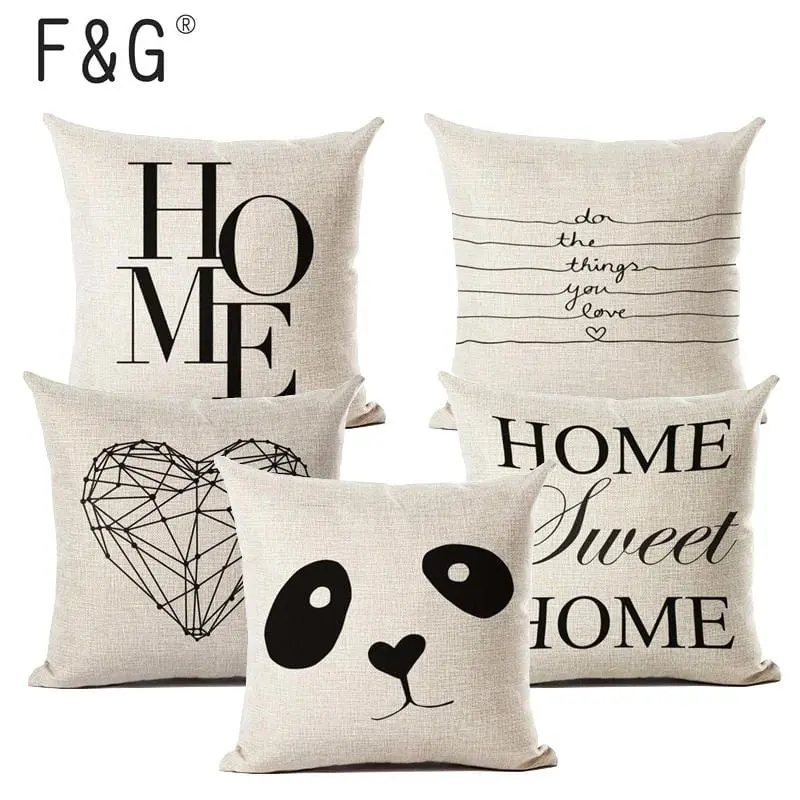 Letter Love Home Cushion Covers Linen Black White Pillow Cover Sofa Bed Nordic Decorative Pillow Case 45X45cm 1