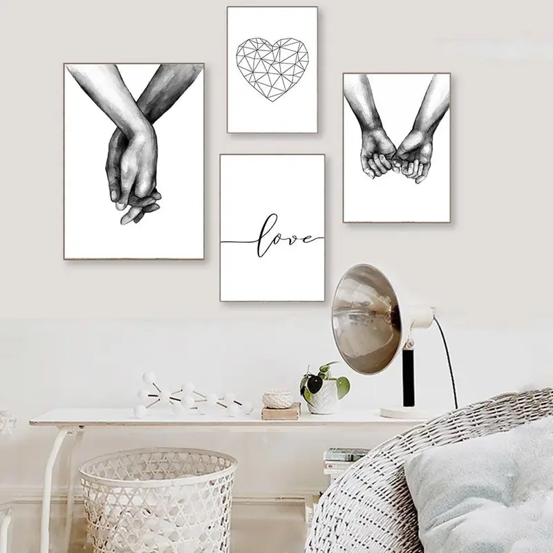 Love Poster Couple Holding Hands Painting Black And White Wall Art Canvas Minimalist Print Nordic Wall Pictures For Living Room 1