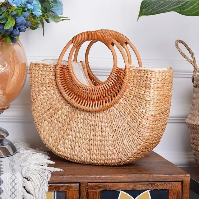 Lovevook Woven Straw Bags Summer Beach Bags For Ladies Rattan Bags For Travel Luxury Handbag Women Bag Designer Bohemia Moon Bag 2