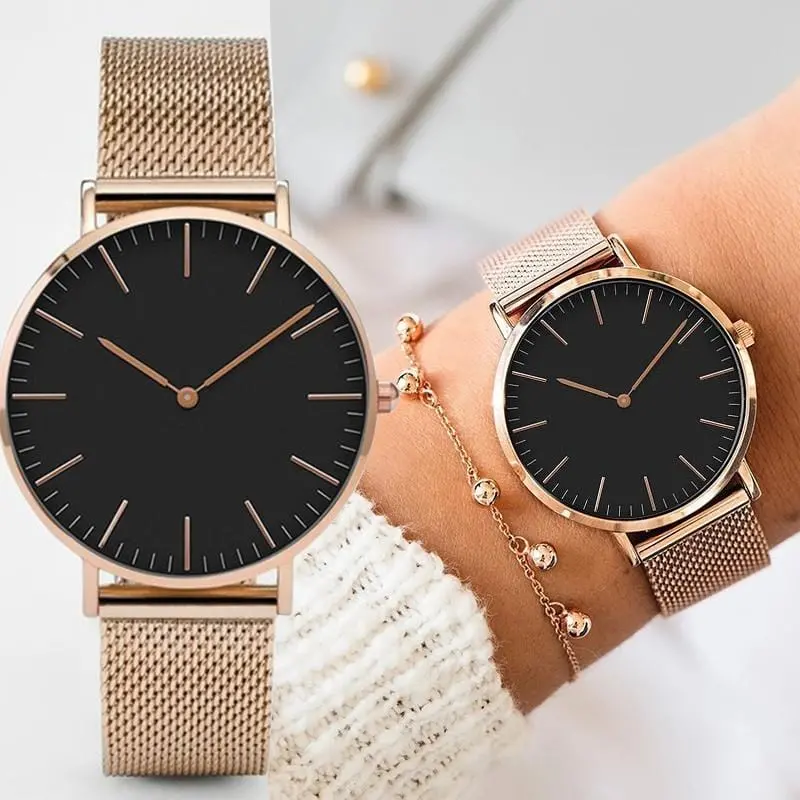 Luxury Brand Women Watches Fashion Stainless Steel Strap Quartz Wrist Watch Ultra-Thin Ladies Dress Watch Men Watches Clock Gift 1