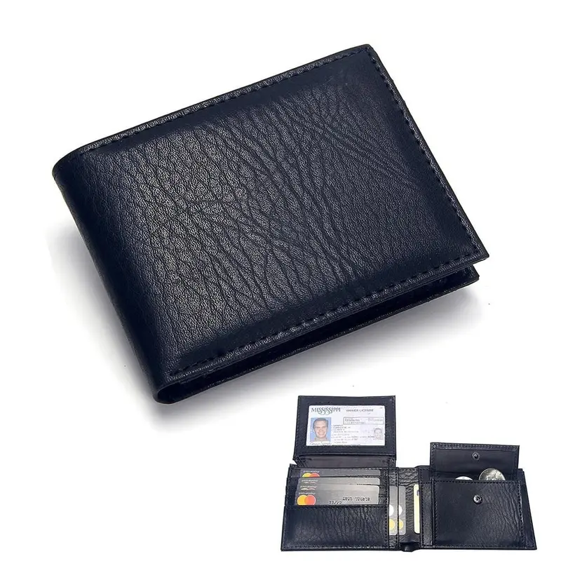 Luxury Men's Wallet Leather Solid Slim Wallets Men Pu Leather Bifold Short Credit Card Holders Coin Purses Business Purse Male 1