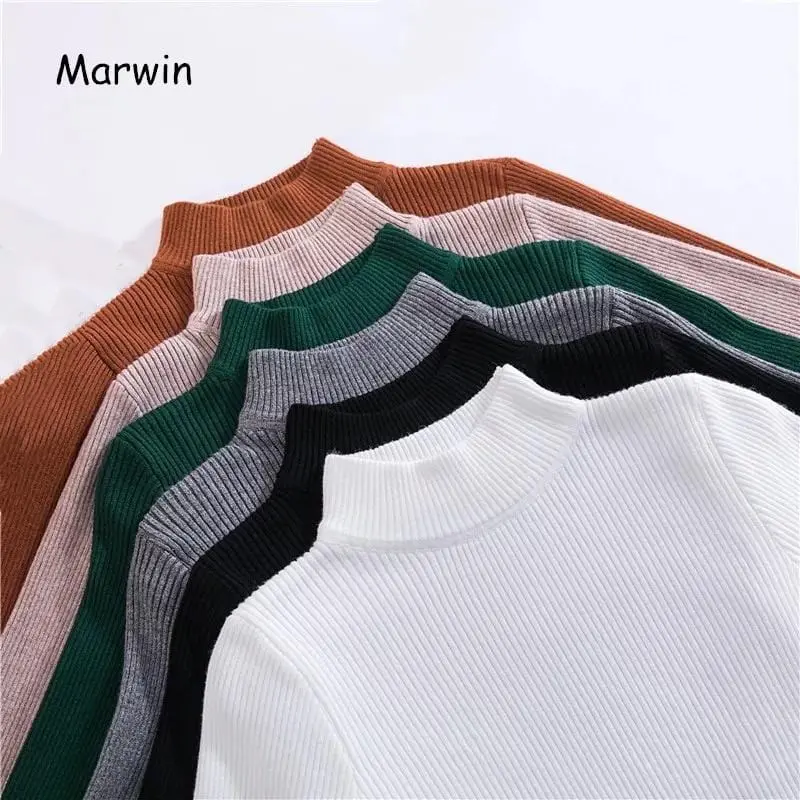 Marwin New-Coming Autumn Winter Turtleneck Pullovers Sweaters Primer Shirt Long Sleeve Short Korean Slim-Fit Tight Sweater 1