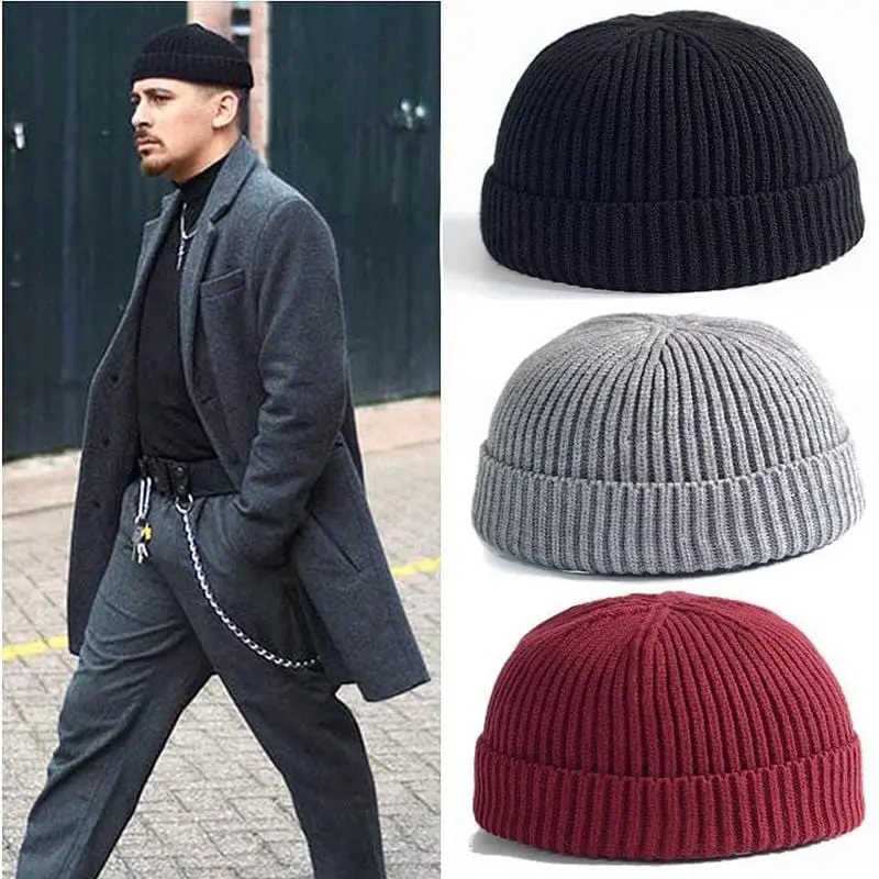 Men Knitted Hat Beanie Skullcap Sailor Cap Cuff Brimless Retro Navy Style Beanie Hat Tt@88 1