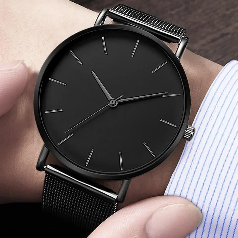 Men Watch Quartz Casual Watches Simple Metal Hour Reloj Quartz Watch Montre Mesh Stainless Steel Erkek Kol Saati Masculino Clock 1