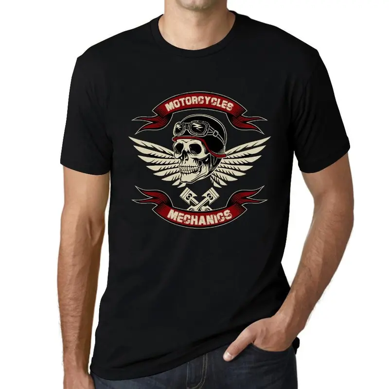Men’S Graphic T-Shirt Original Motorcycle Mechanic Skull Deep Black Gift Idea 1